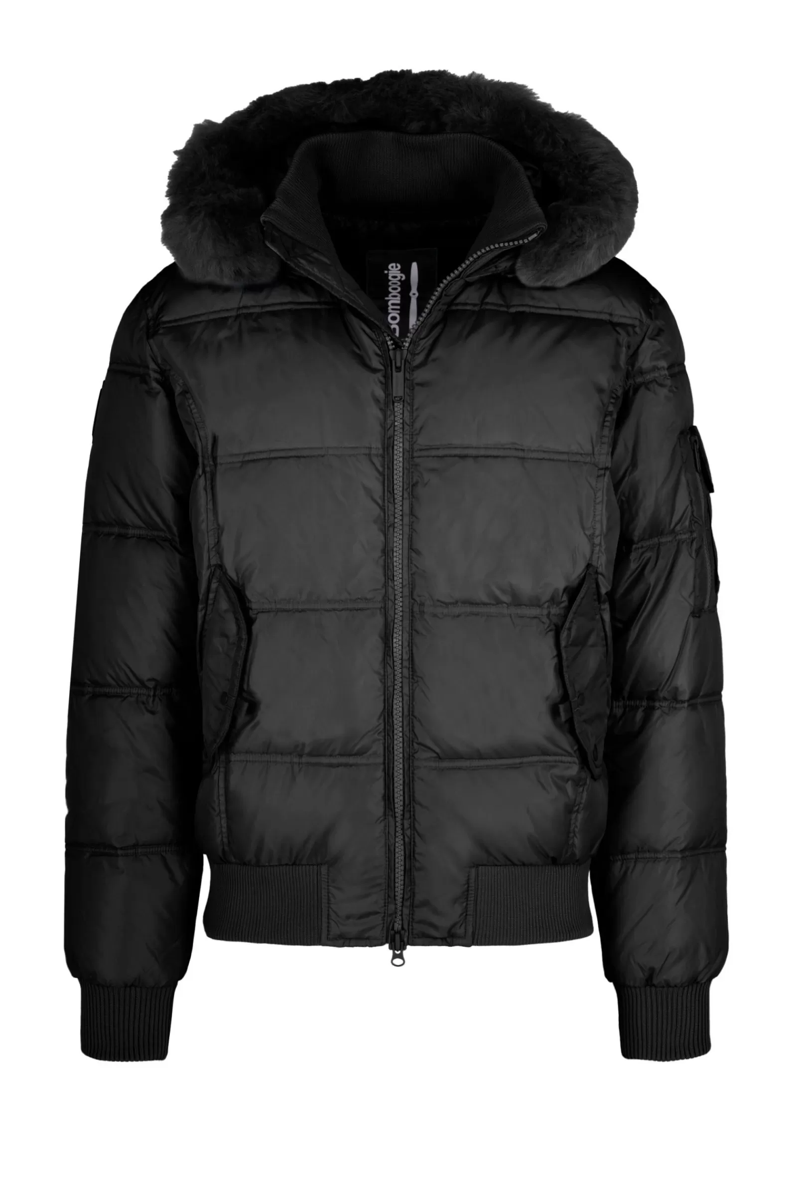 Uomo Bomboogie Bomber>Bomber Imbottito In Piuma Con Bordo Cappuccio In Vera Pelliccia Nera