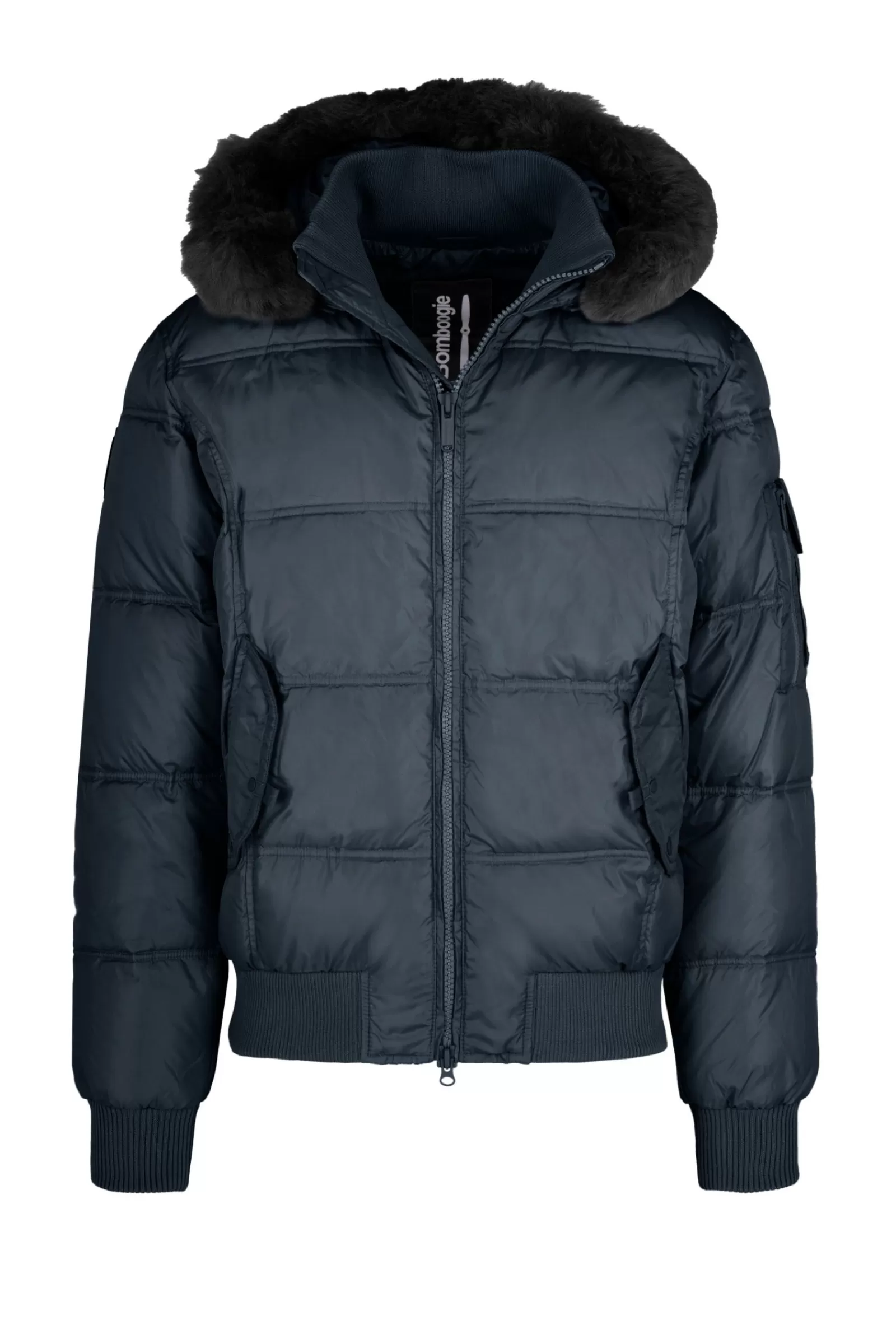 Uomo Bomboogie Bomber>Bomber Imbottito In Piuma Con Bordo Cappuccio In Vera Pelliccia Nera