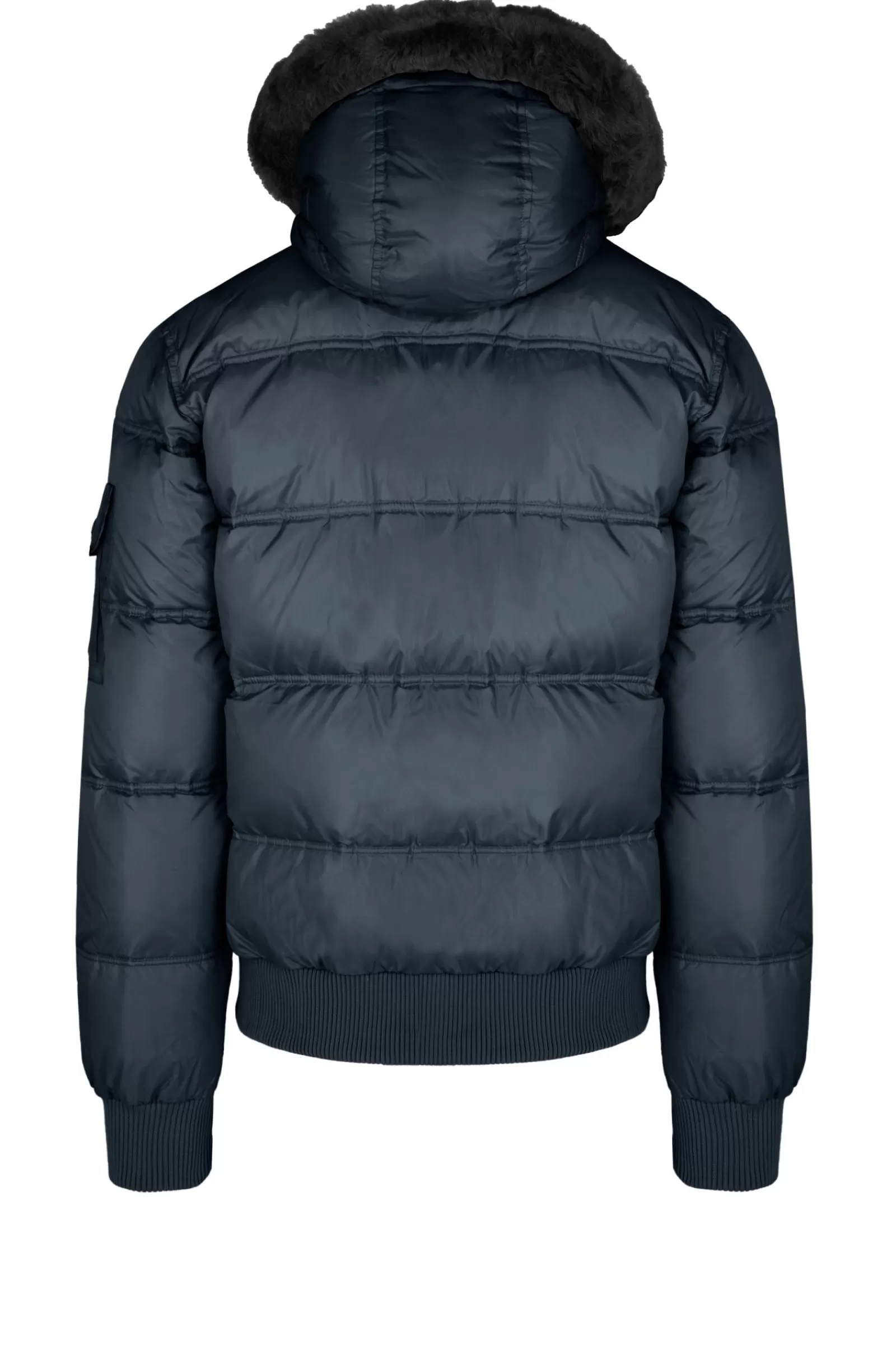 Uomo Bomboogie Bomber>Bomber Imbottito In Piuma Con Bordo Cappuccio In Vera Pelliccia Nera