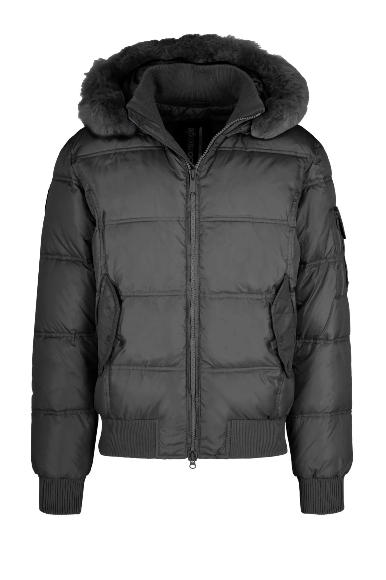 Uomo Bomboogie Bomber>Bomber Imbottito In Piuma Con Bordo Cappuccio In Vera Pelliccia Nera