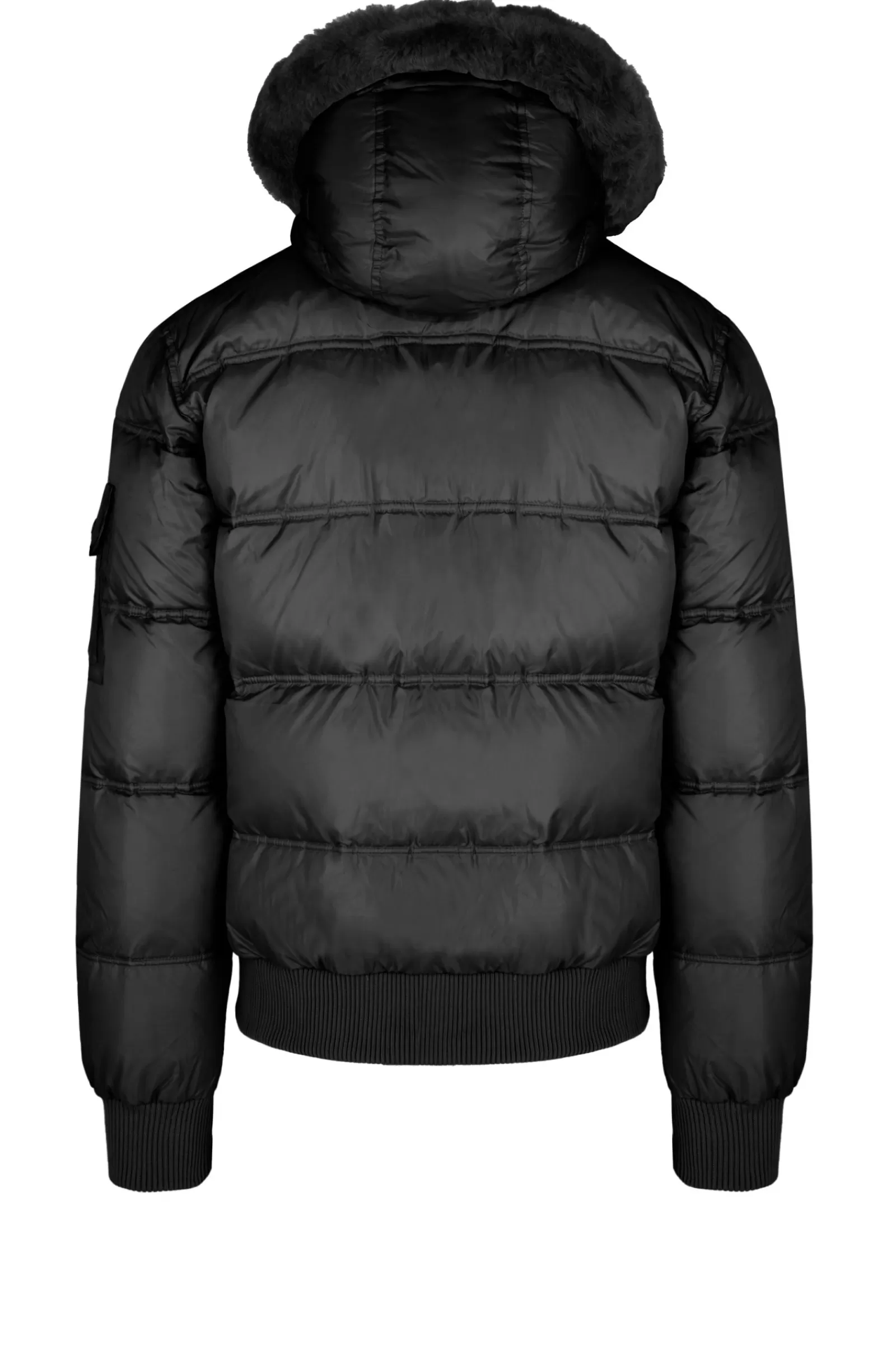 Uomo Bomboogie Bomber>Bomber Imbottito In Piuma Con Bordo Cappuccio In Vera Pelliccia Nera