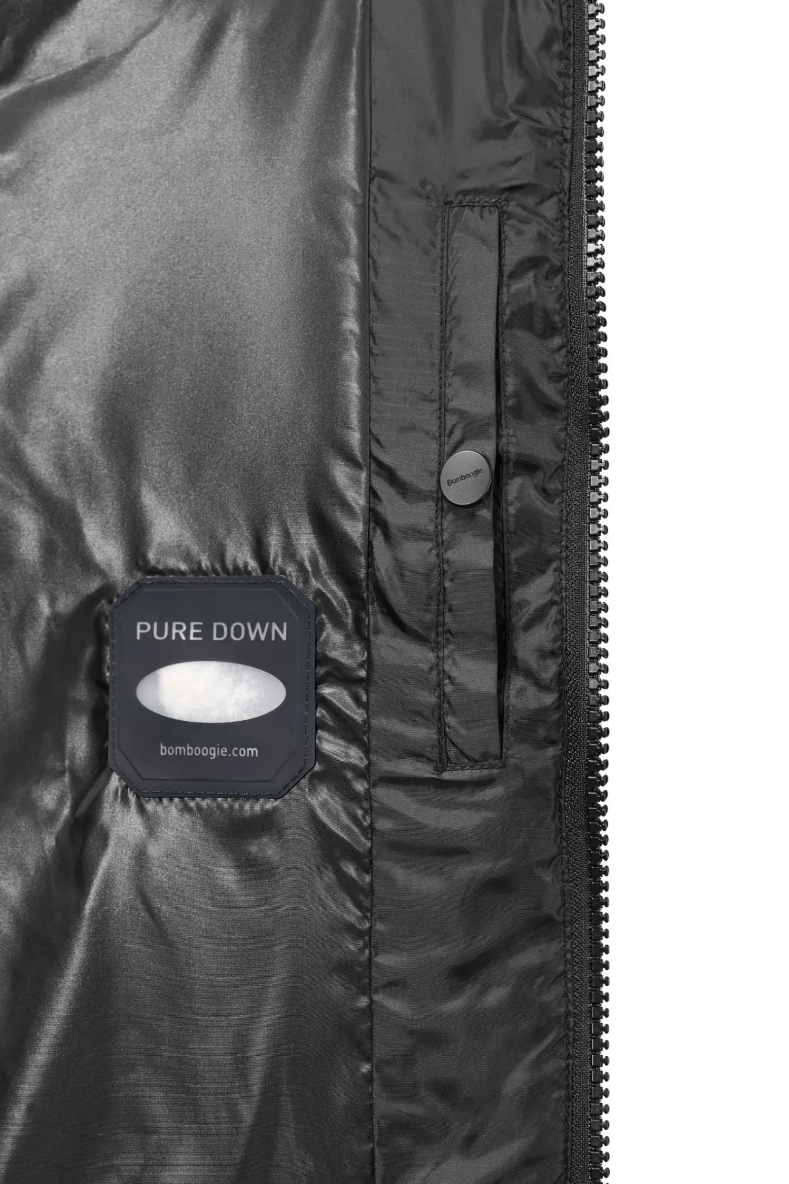 Uomo Bomboogie Bomber>Bomber Imbottito In Piuma Con Bordo Cappuccio In Vera Pelliccia Nera