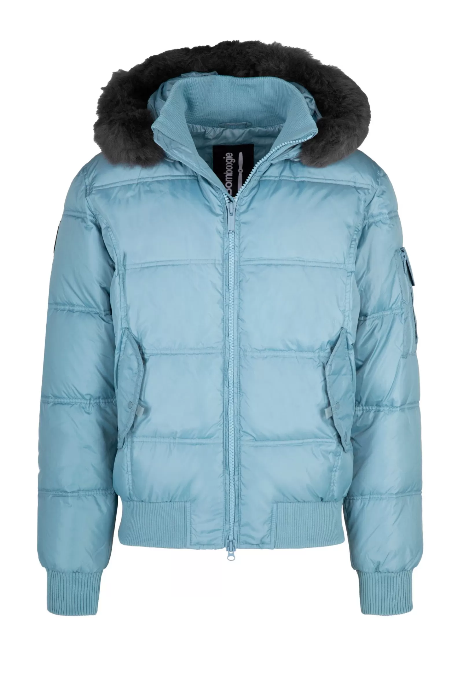Uomo Bomboogie Bomber>Bomber Imbottito In Piuma Con Bordo Cappuccio In Vera Pelliccia Nera