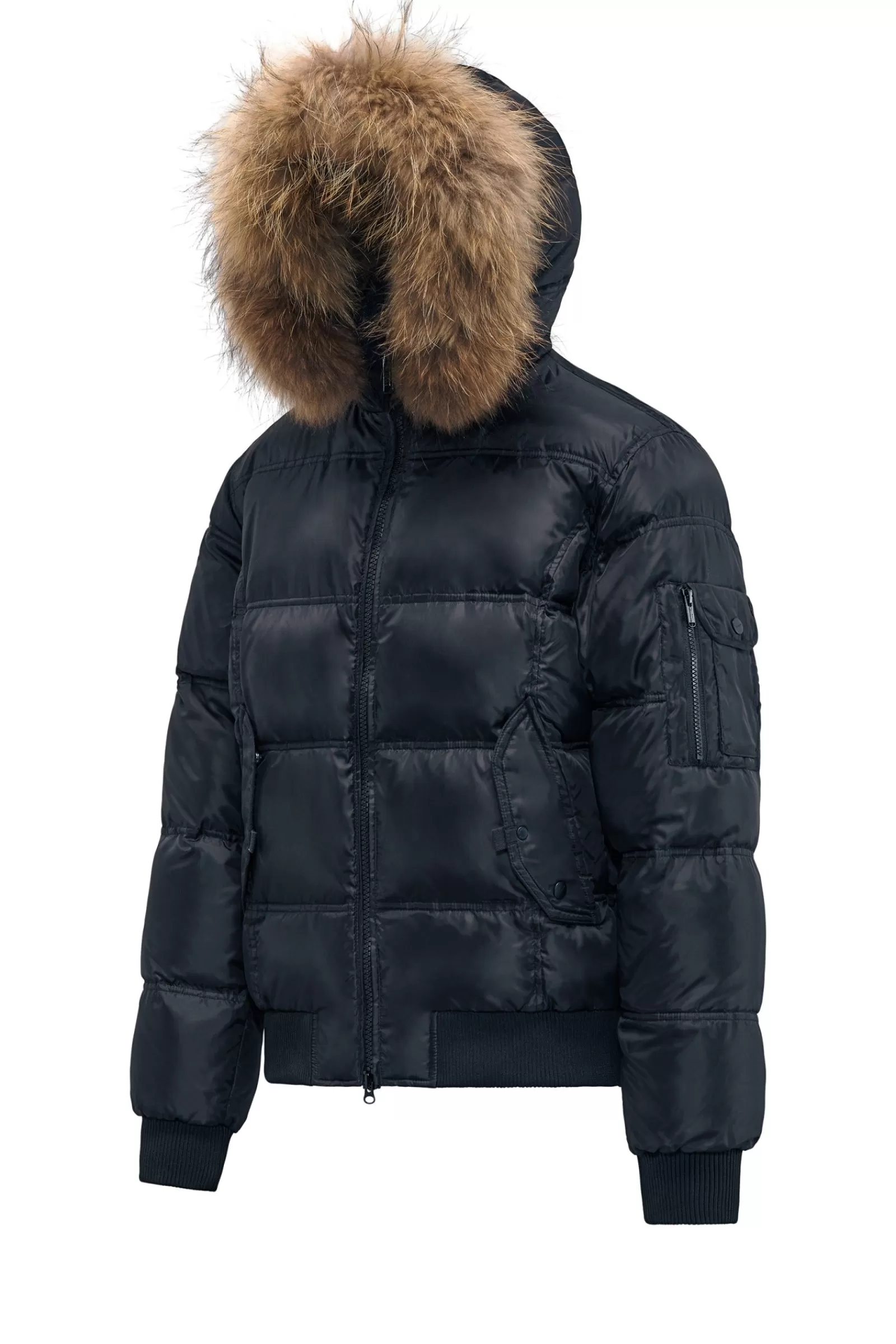 Uomo Bomboogie Bomber>Bomber Imbottito In Piuma Con Bordo In Pelliccia Folta