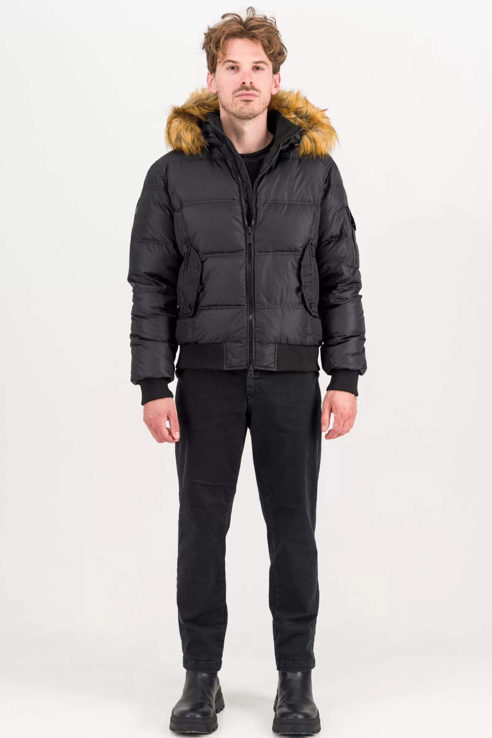 Uomo Bomboogie Bomber>Bomber Imbottito In Piuma Con Bordo In Pelliccia Sintetica