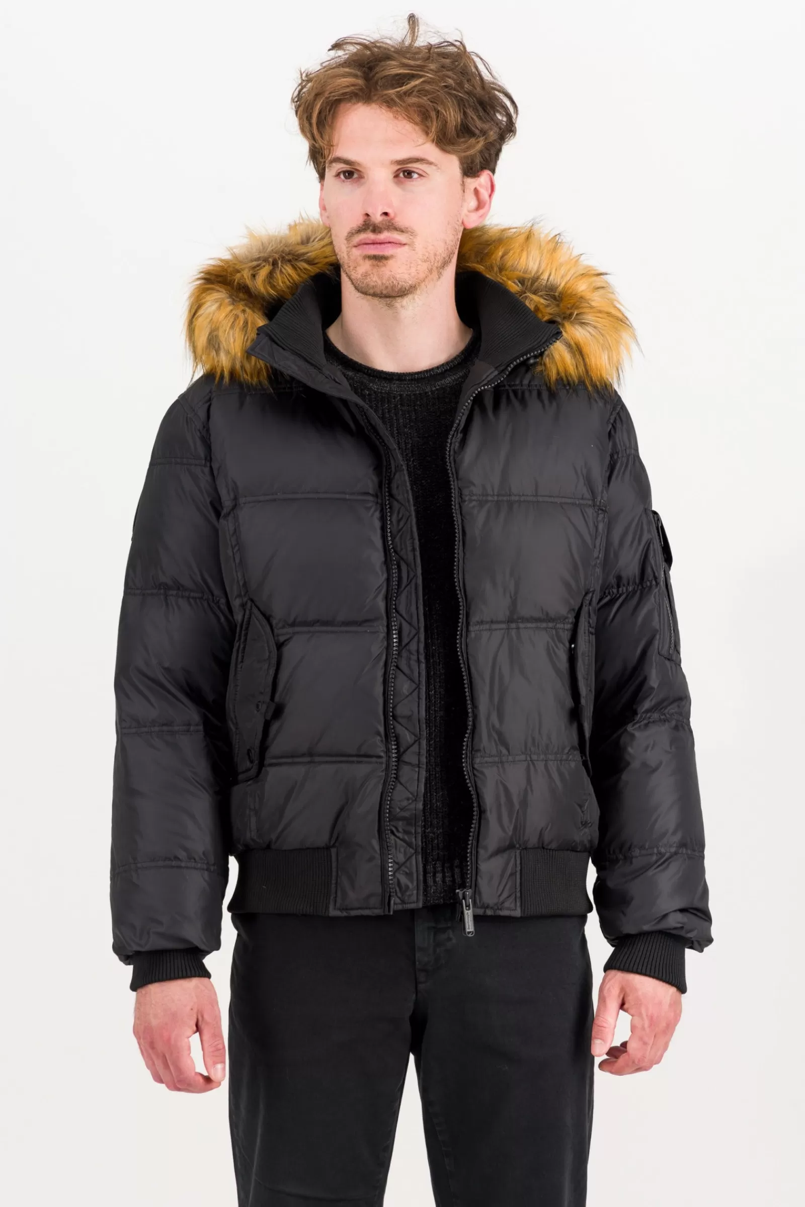 Uomo Bomboogie Bomber>Bomber Imbottito In Piuma Con Bordo In Pelliccia Sintetica