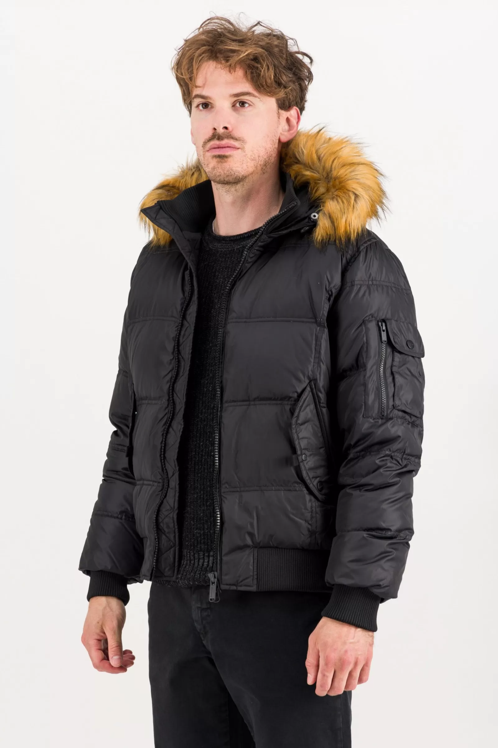 Uomo Bomboogie Bomber>Bomber Imbottito In Piuma Con Bordo In Pelliccia Sintetica