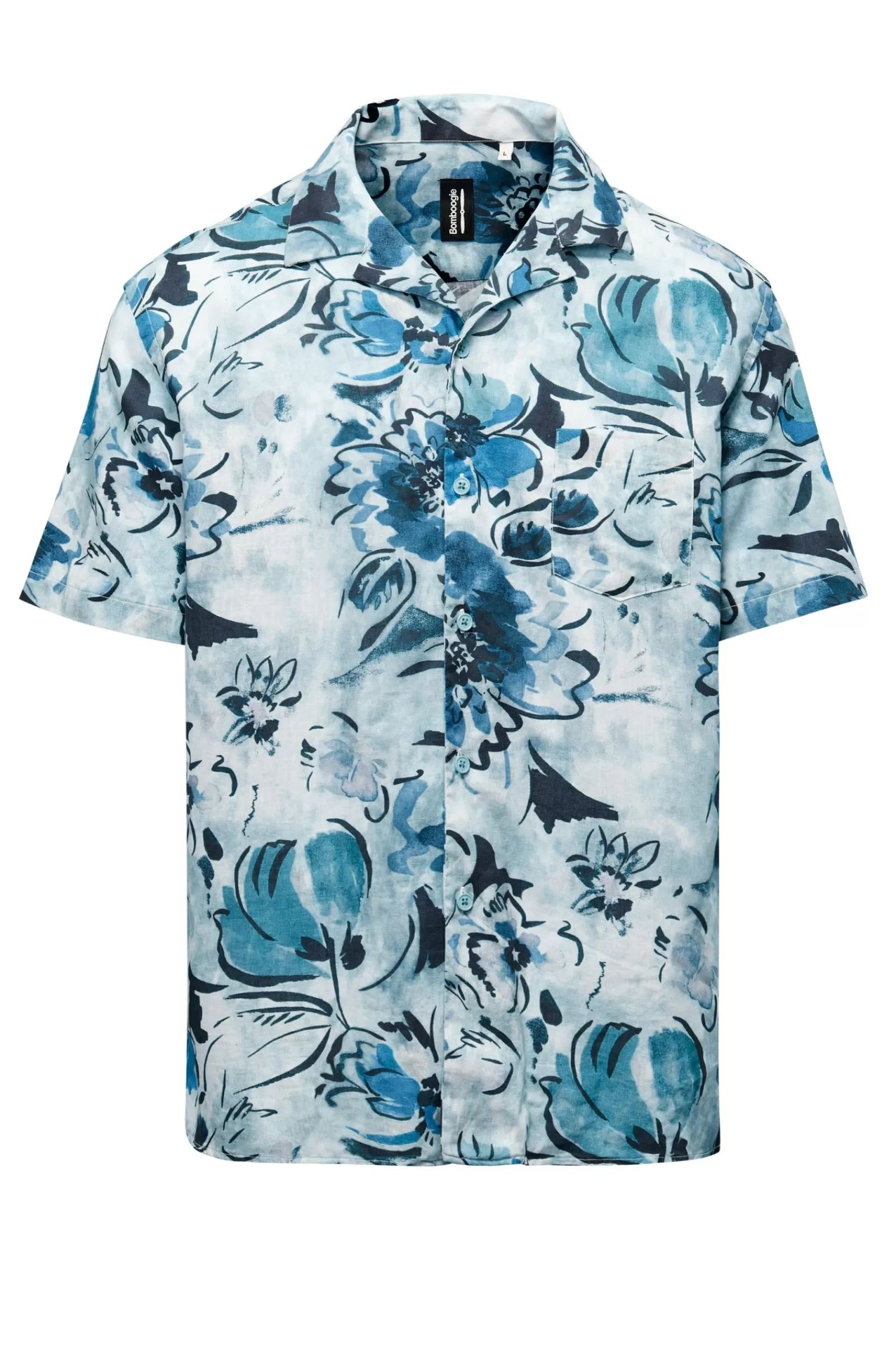 Uomo Bomboogie Camicie>Camicia A Manica Corta Stampata In Lino/Cotone