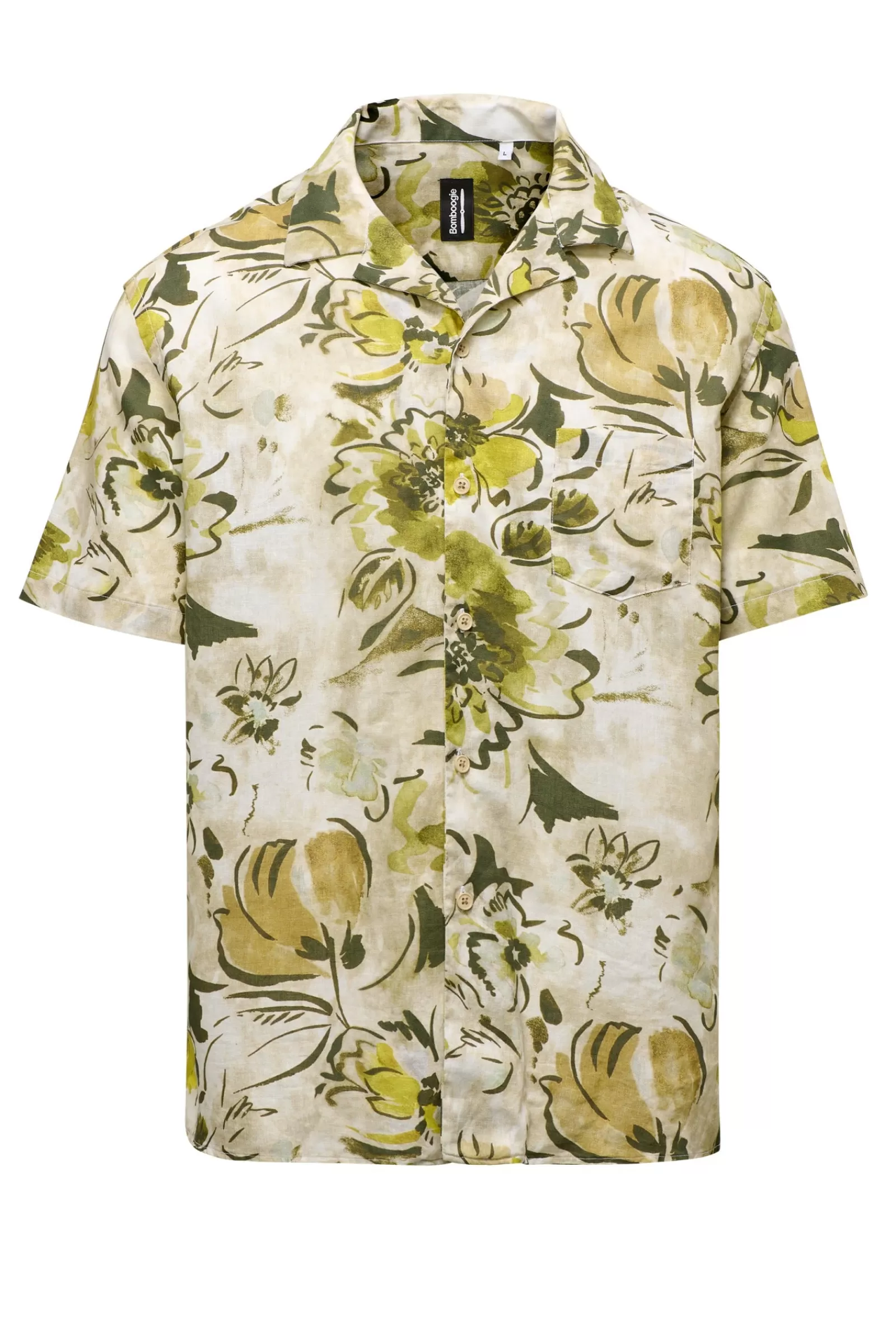 Uomo Bomboogie Camicie>Camicia A Manica Corta Stampata In Lino/Cotone