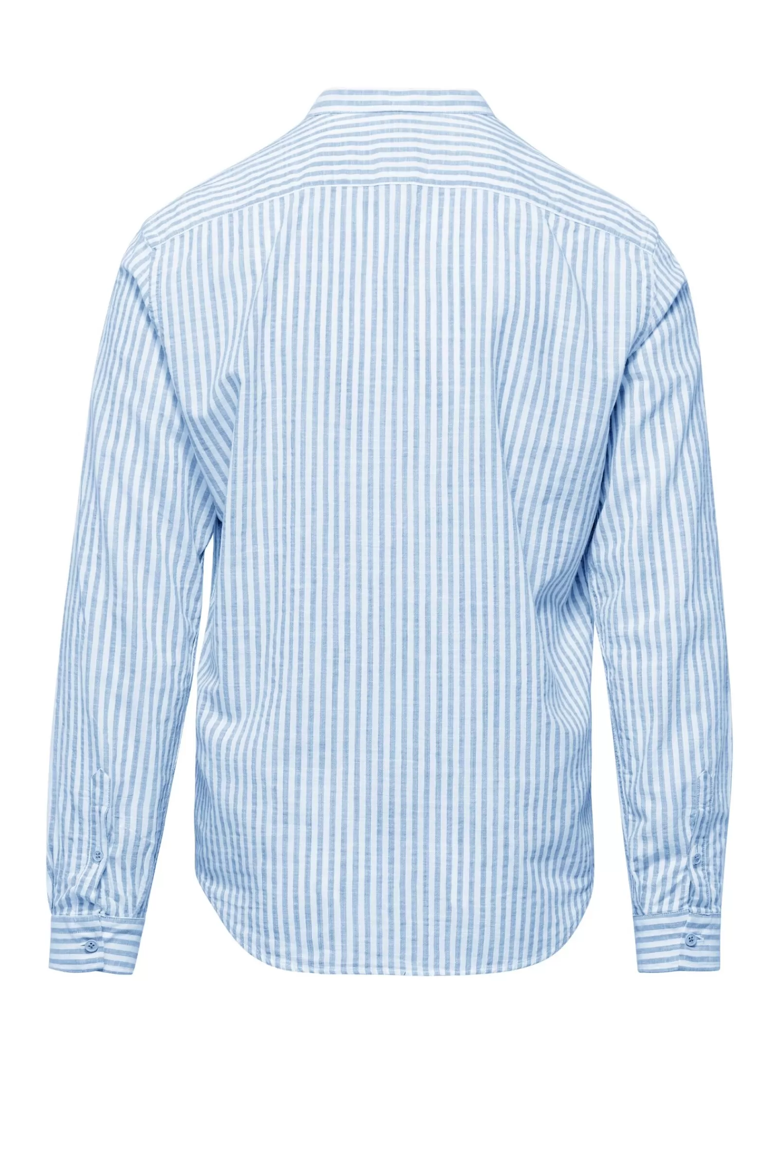 Uomo Bomboogie Camicie>Camicia In Lino/Cotone A Righe Con Collo Alla Coreana