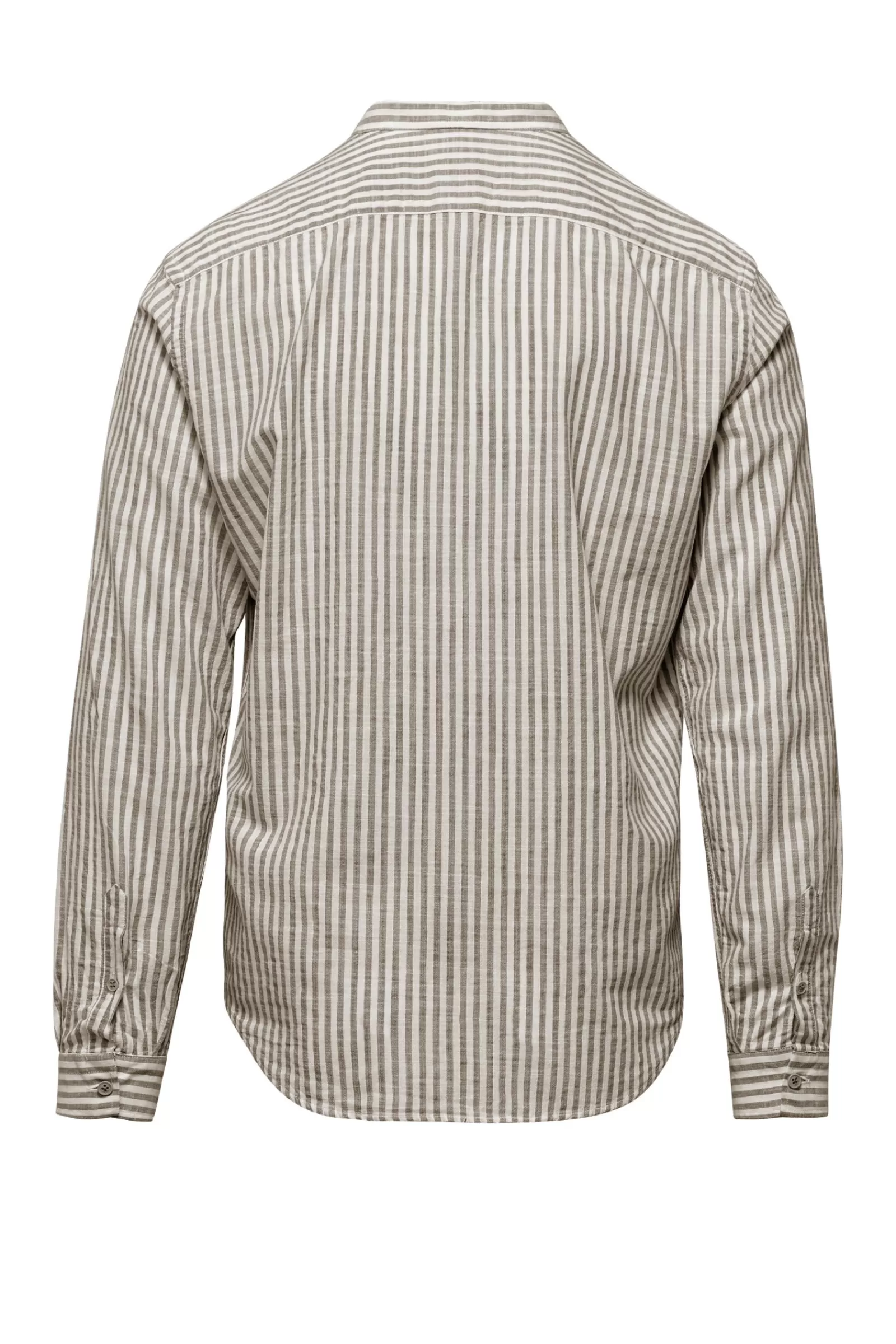 Uomo Bomboogie Camicie>Camicia In Lino/Cotone A Righe Con Collo Alla Coreana