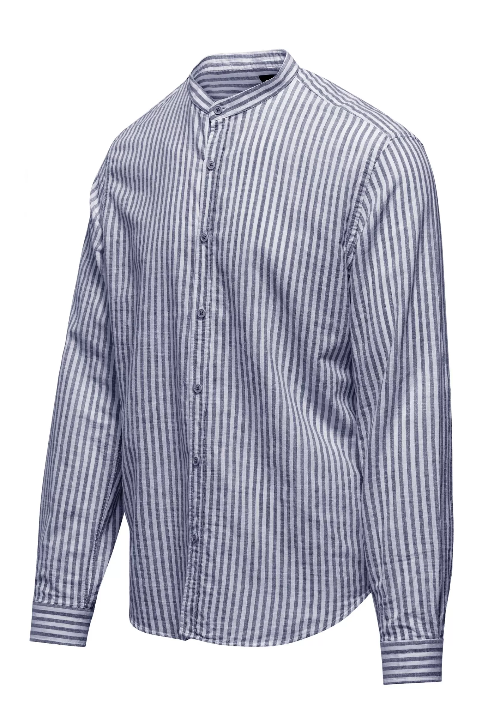 Uomo Bomboogie Camicie>Camicia In Lino/Cotone A Righe Con Collo Alla Coreana