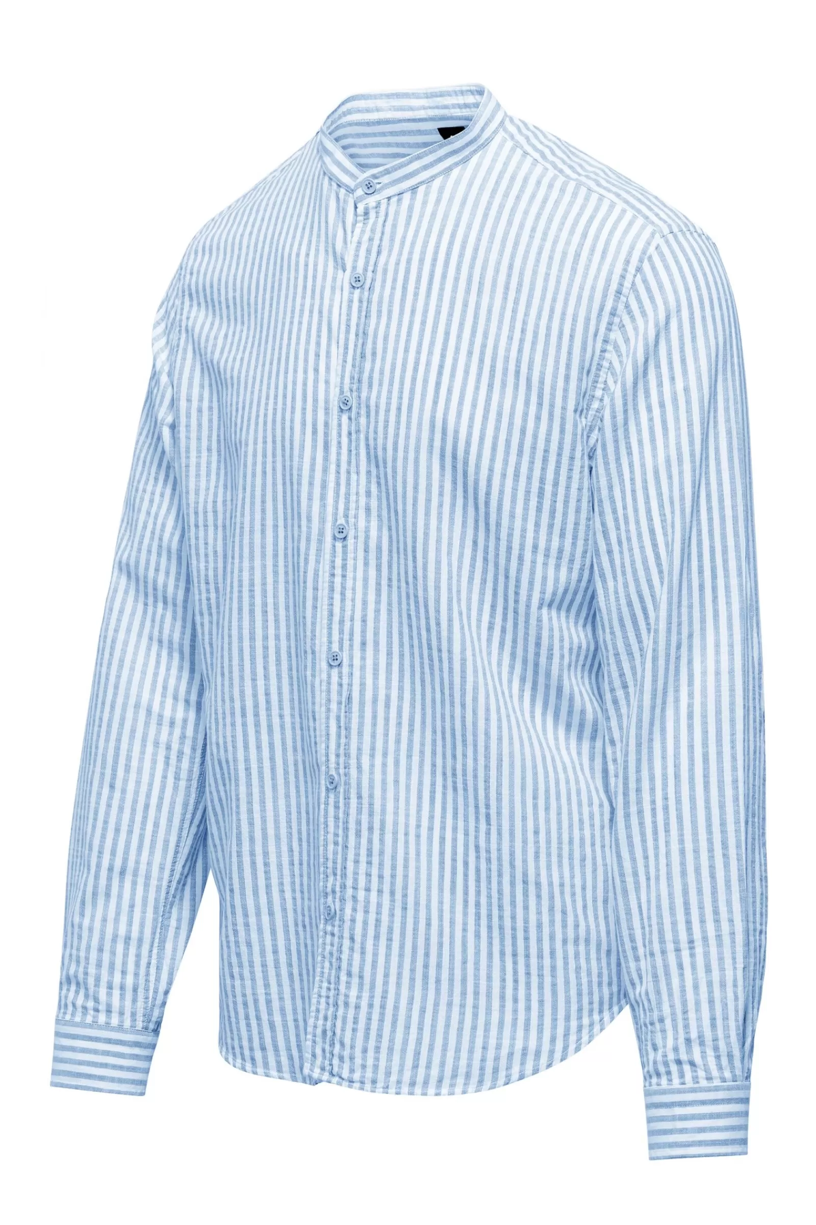 Uomo Bomboogie Camicie>Camicia In Lino/Cotone A Righe Con Collo Alla Coreana