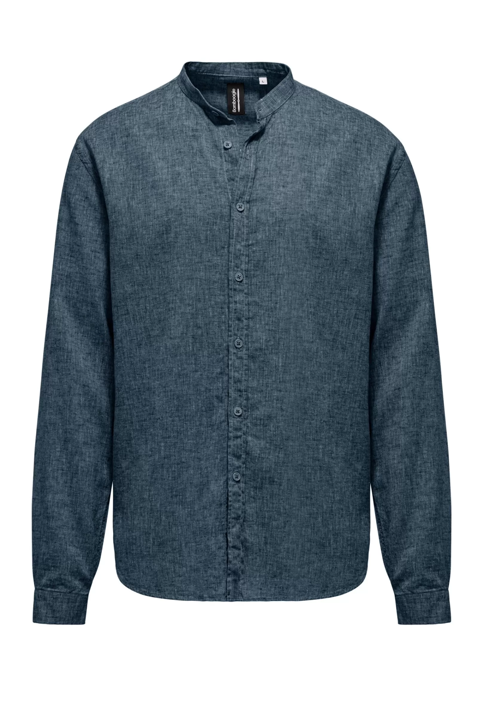 Uomo Bomboogie Camicie>Camicia In Lino/Cotone Con Collo Alla Coreana