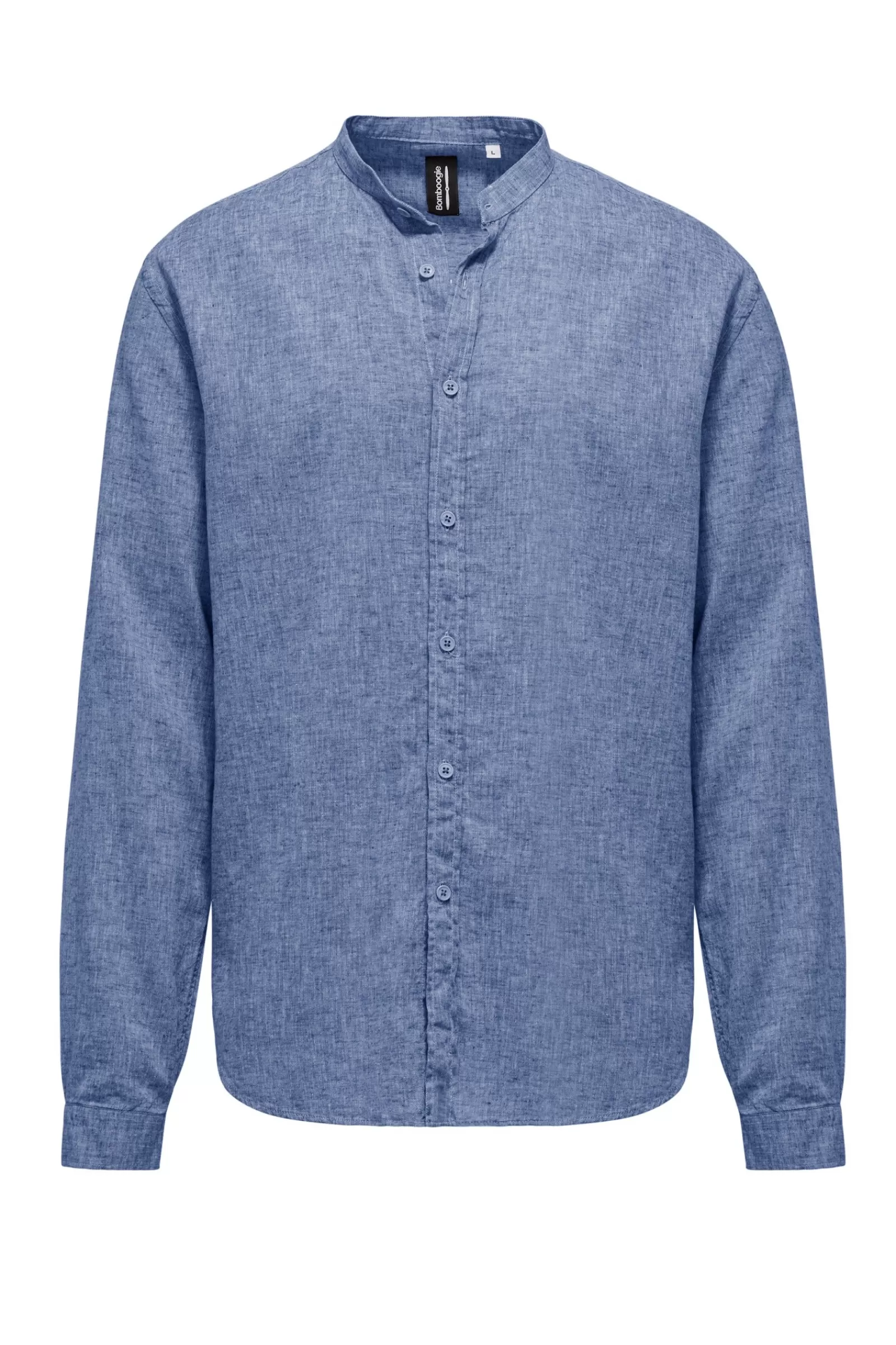 Uomo Bomboogie Camicie>Camicia In Lino/Cotone Con Collo Alla Coreana