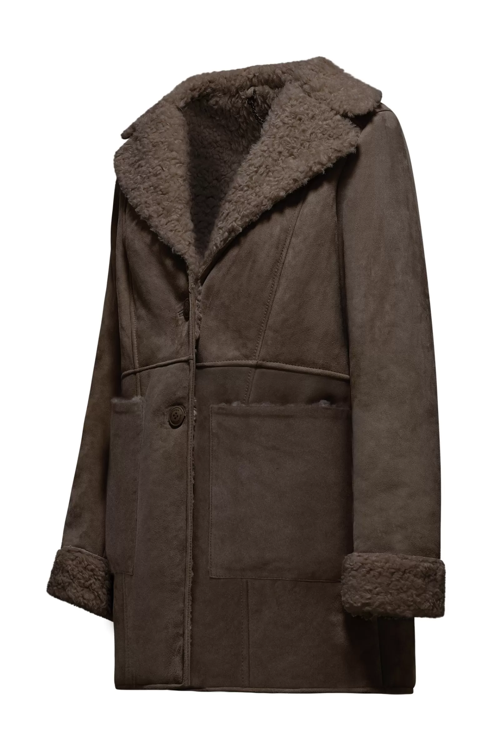 Donna Bomboogie Giacche In Pelle>Cappotto In Vera Pelle Scamosciata Con Ecopelliccia
