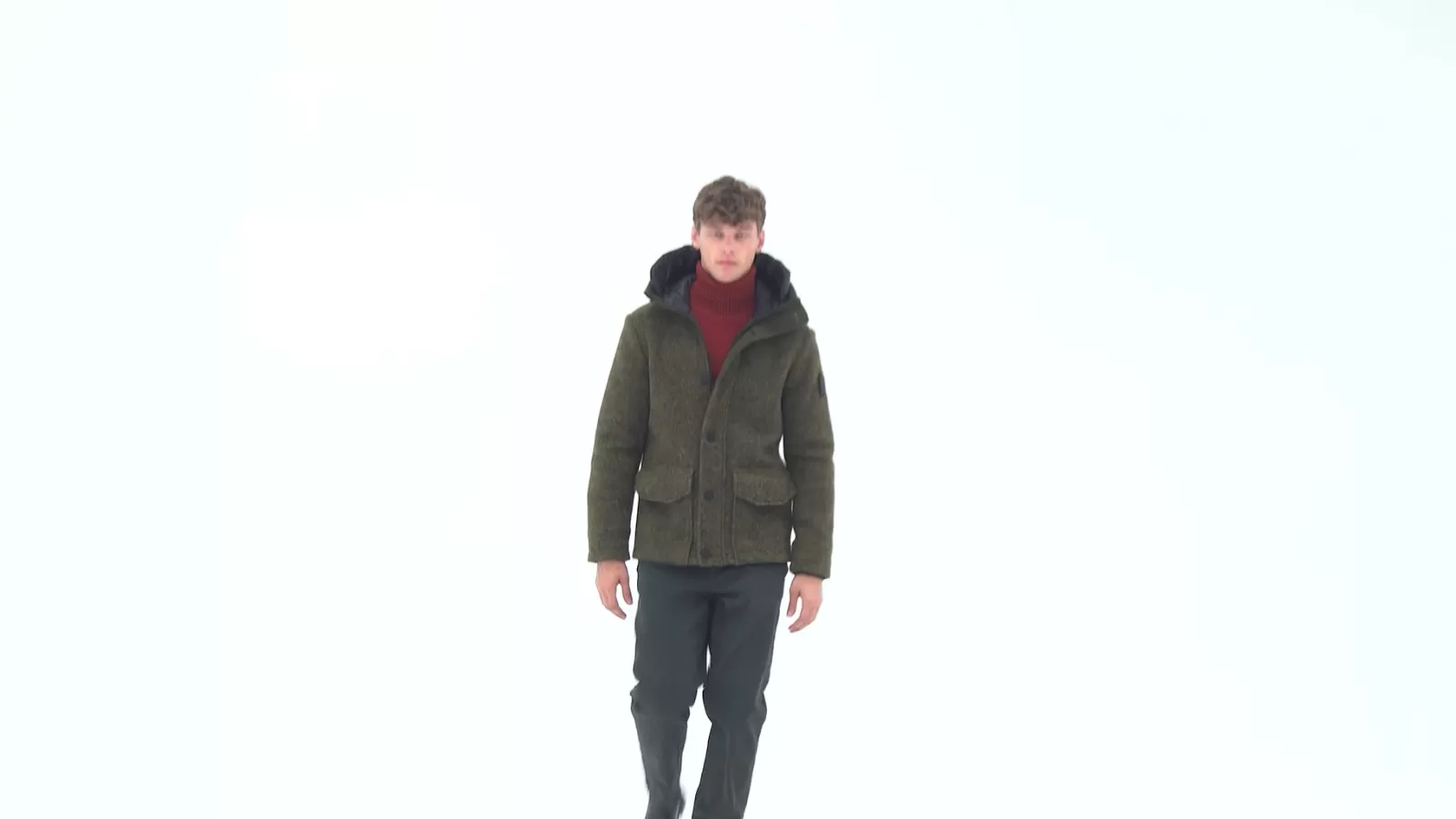Uomo Bomboogie Parka>Parka Corto In Lana Cotta Con Cappuccio