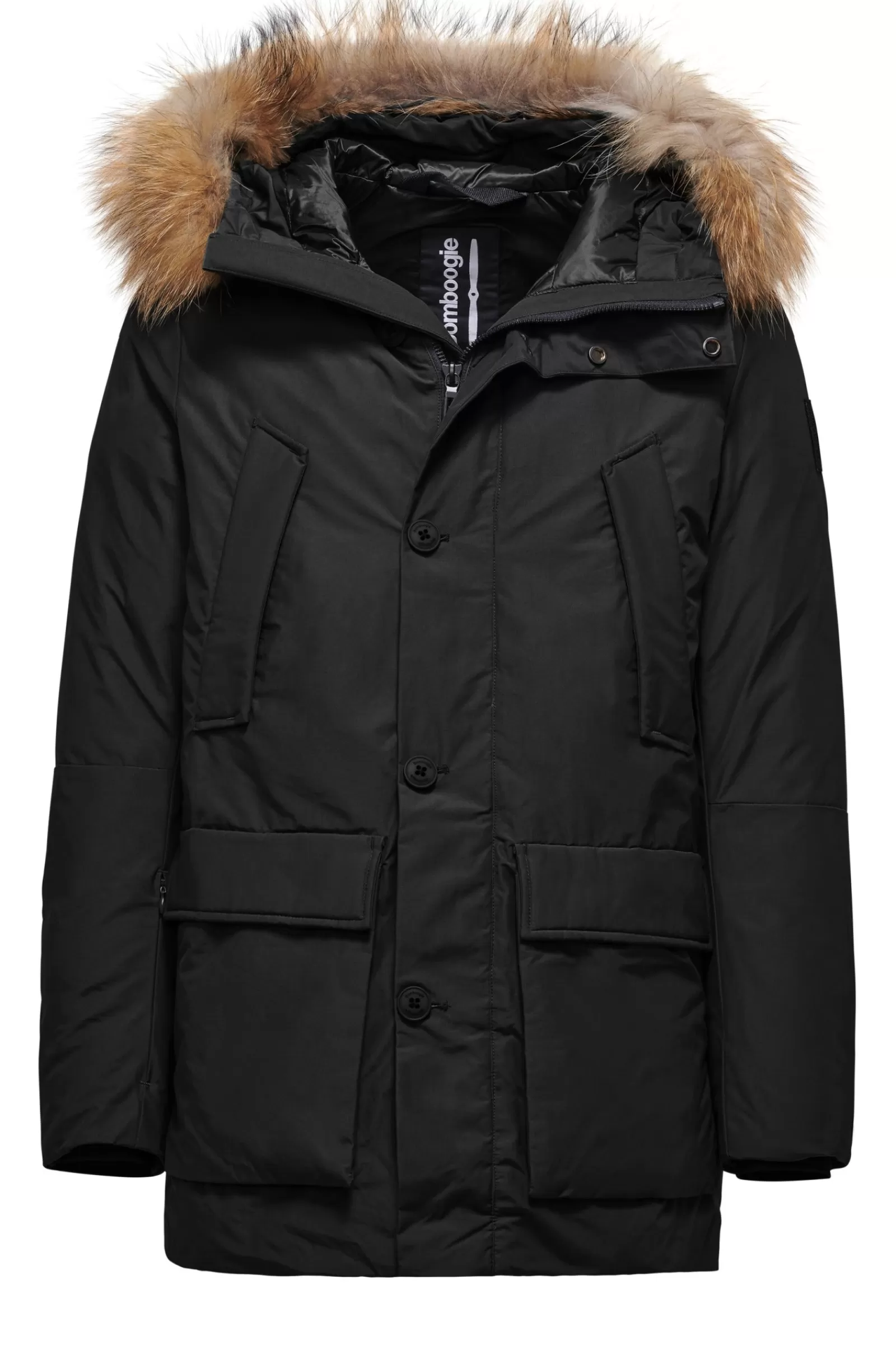 Uomo Bomboogie Parka>Parka Imbottitura Riciclata Con Bordo Cappuccio In Vera Pelliccia