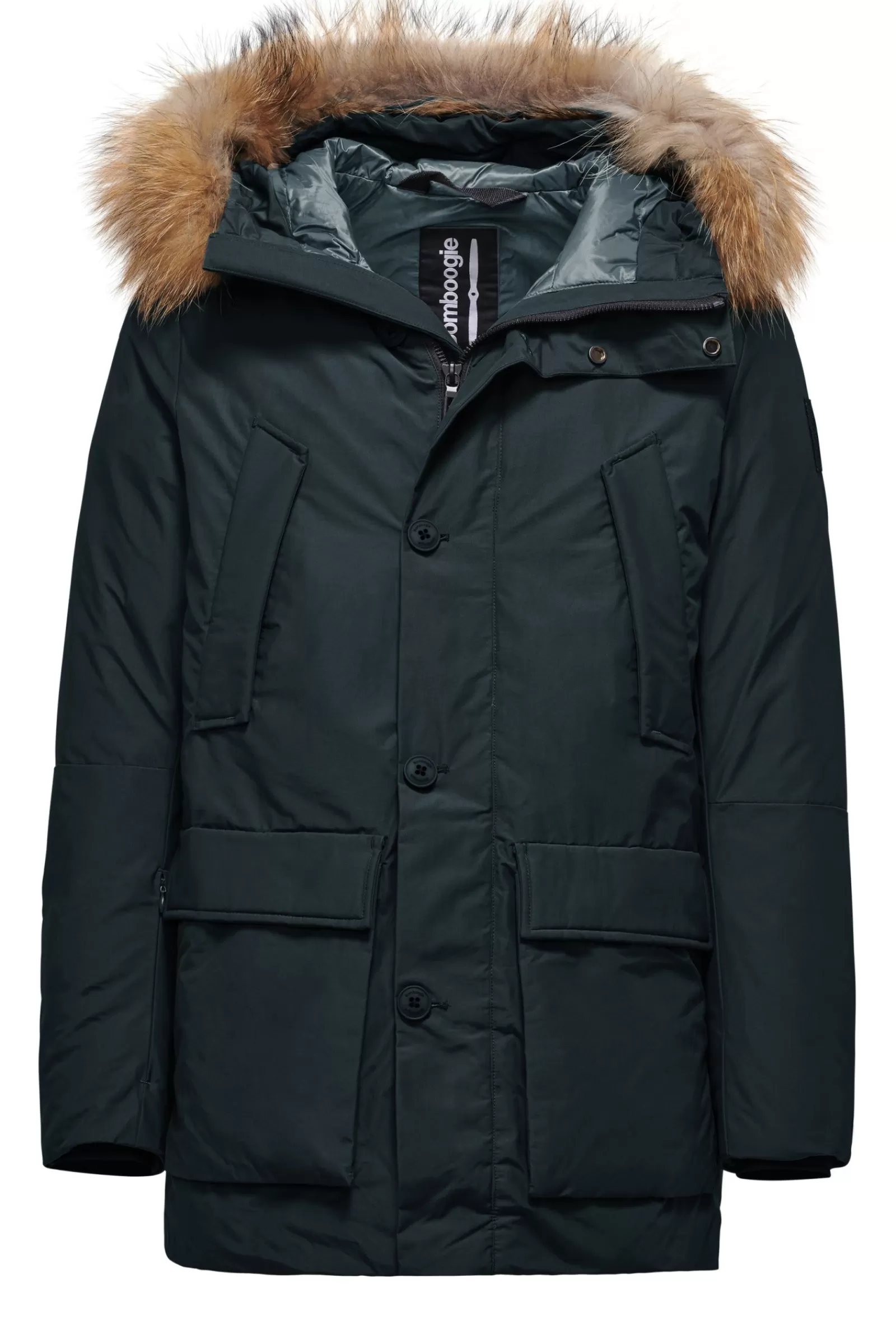 Uomo Bomboogie Parka>Parka Imbottitura Riciclata Con Bordo Cappuccio In Vera Pelliccia