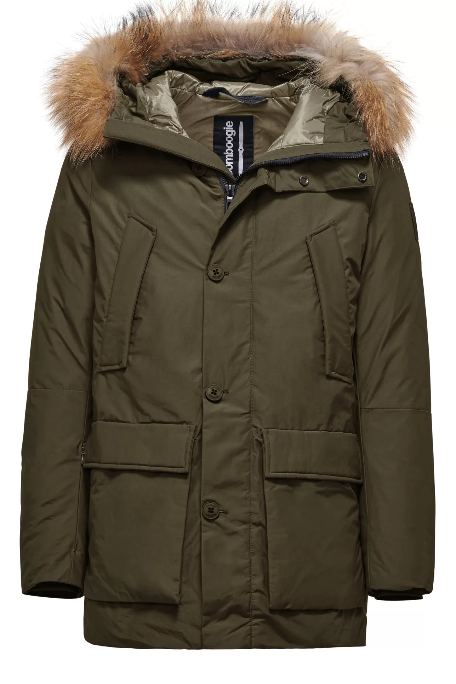 Uomo Bomboogie Parka>Parka Imbottitura Riciclata Con Bordo Cappuccio In Vera Pelliccia